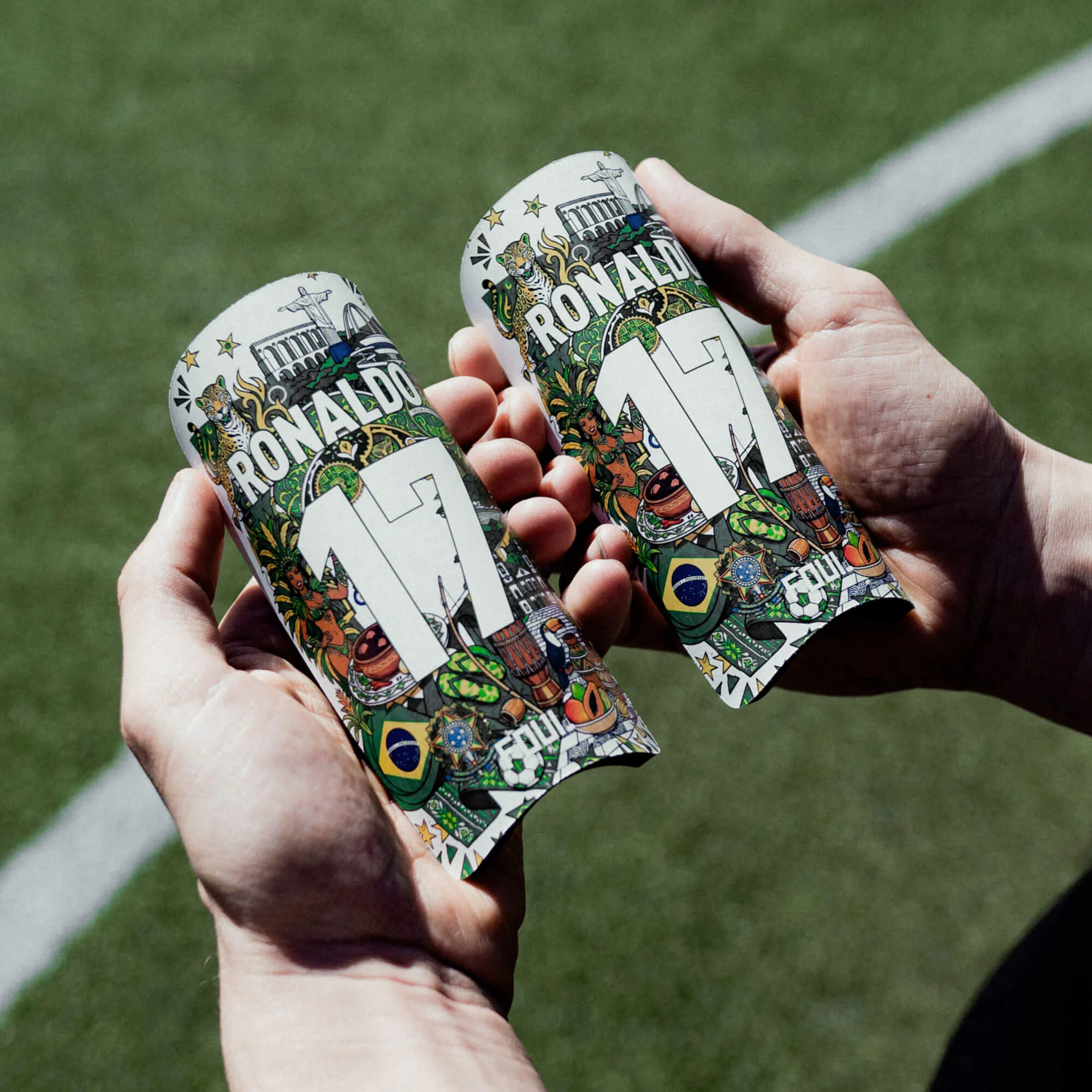 Football shin guards - Light Brazilian design + custom ID(3)